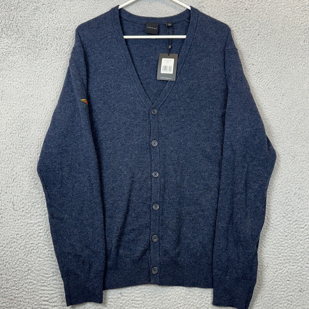 NEW Dunning Cardigan Mens Large Baltusrol Navy Blue Cashmere Wool Blend Sweater